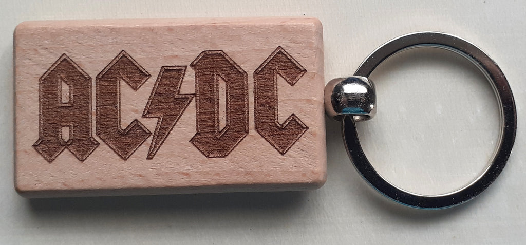 Porte-Clef AC/DC en Bois Gravé au Laser - Cadeau Fan de Rock