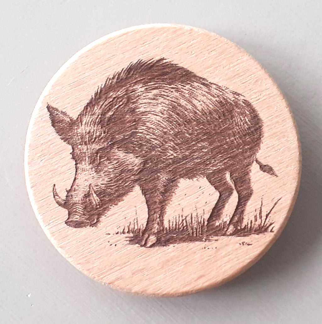 Magnet Sanglier en Bois Gravé - Décoration Chasse et Nature