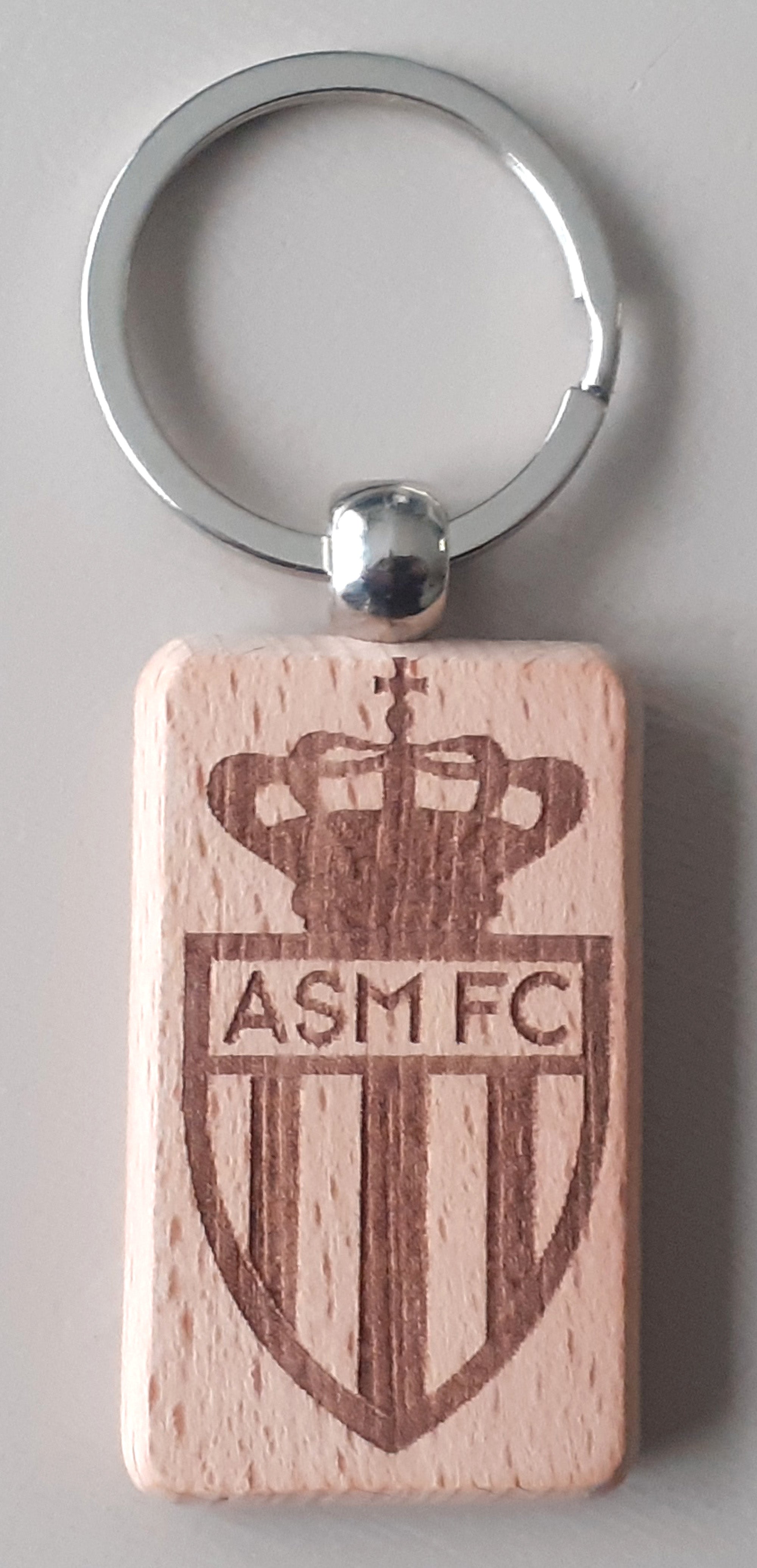 Porte-Clef AS Monaco en Bois Gravé au Laser - Cadeau Fan du Rocher