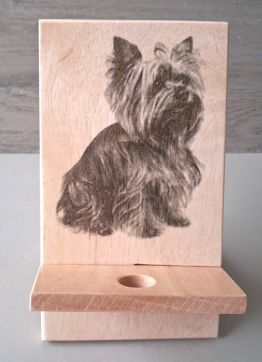 support telephone  avec motif chien yorkshire
