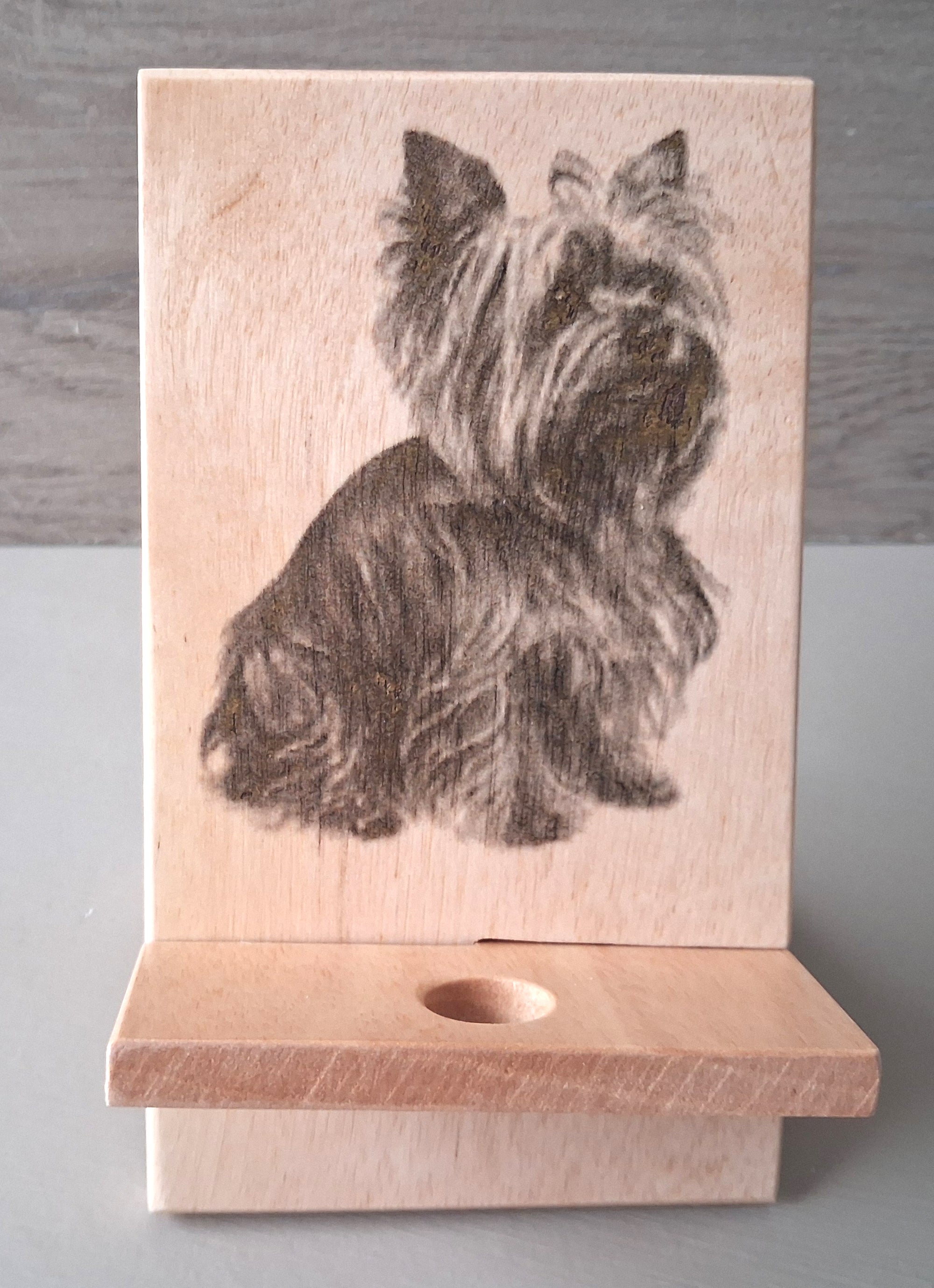 support telephone  avec motif chien yorkshire